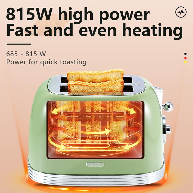 Green Cute Retro Toaster 2 Slice with 1.58" Wide Slots