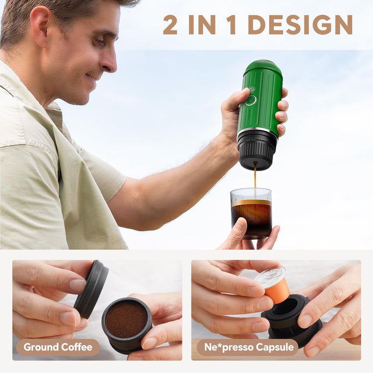 2-in-1 Portable Espresso Maker For Nespresso Pod＆Ground,Green (2.09 Ounce)