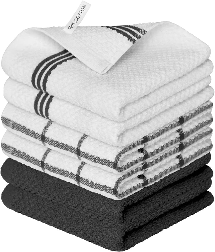 Artoid Mode Ring Spun Cotton Black Dishcloth Kitchen Towels, 12x12 Inch Ultra Soft Absorbent Quick Drying Household Cleaning Kitchen Rags Set of 6 - Nestoria