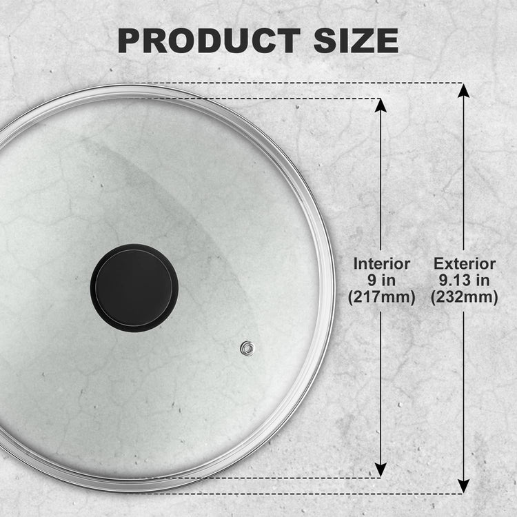 Wadaza Pan Lid 9 Inch - Tempered Glass Pot Lid - Oven Safe Replacement Glass Lid for Frying Pan Wok Pot Skillet