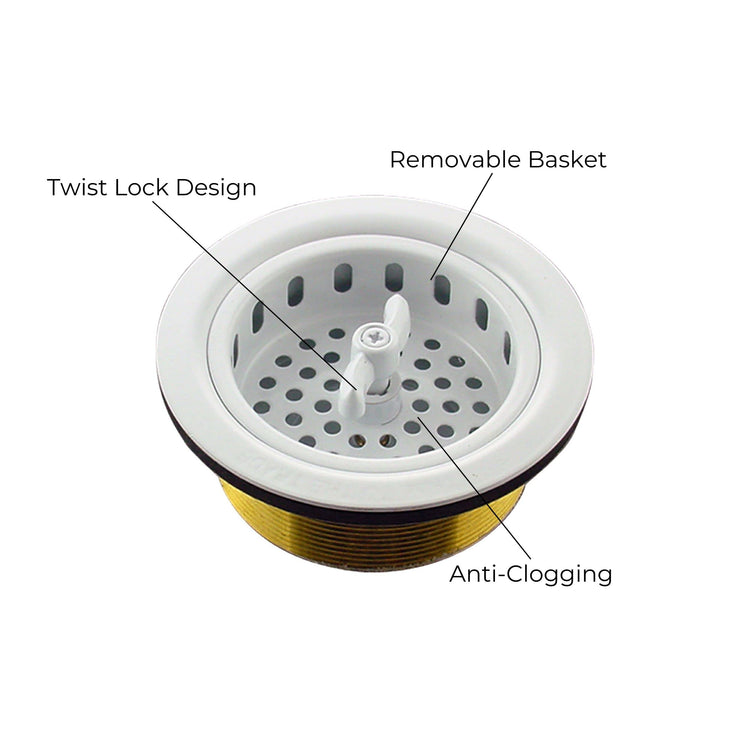 3.5" Sink Drain Assembly with Twist Lock Basket Strainer