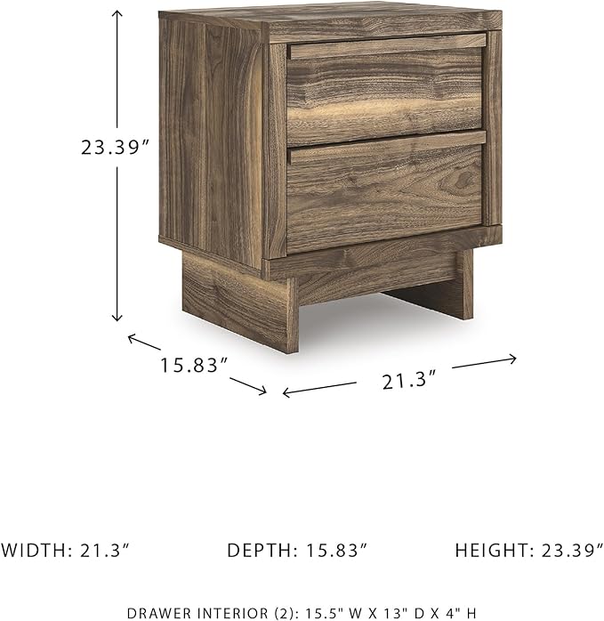 Signature Design by Ashley Darcalli Mid-Century 2-Drawer Nightstand with USB Ports and Wireless Charging, Light Brown
