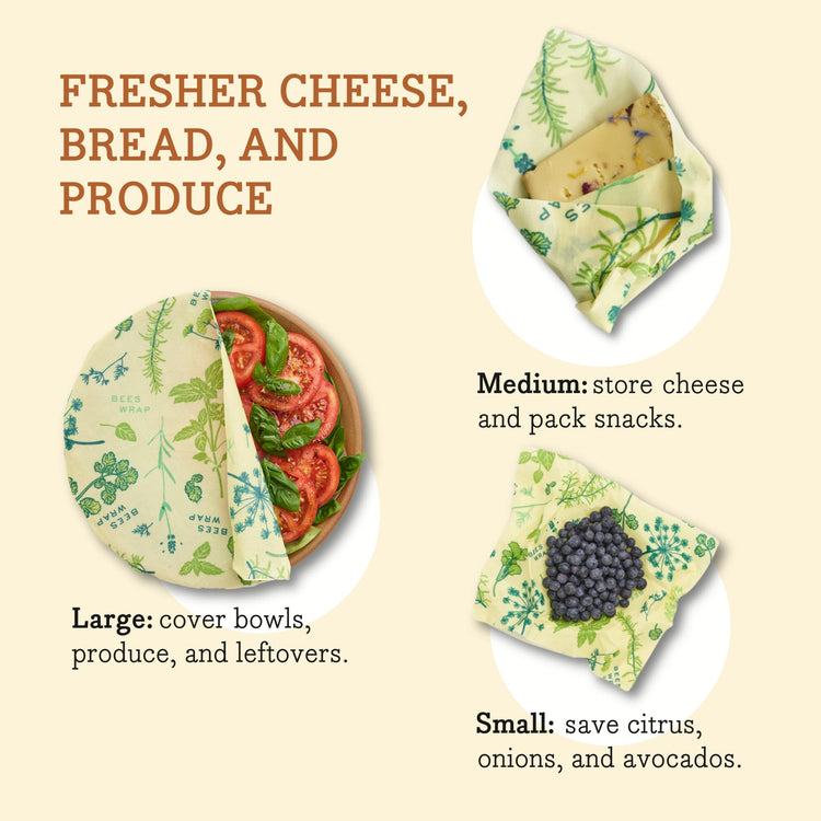 Vegan Beeswax Wraps for Food (3 Count)