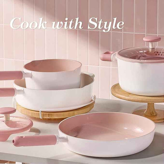 CAROTE Ceramic Cookware Set Nonstick, 15pcs Pots and Pans Set Non stick, Non Toxic Cookware,Dishwasher,RV/Camping Cookware Set, Pan and Pot with Kitchen Utensils, Pink
