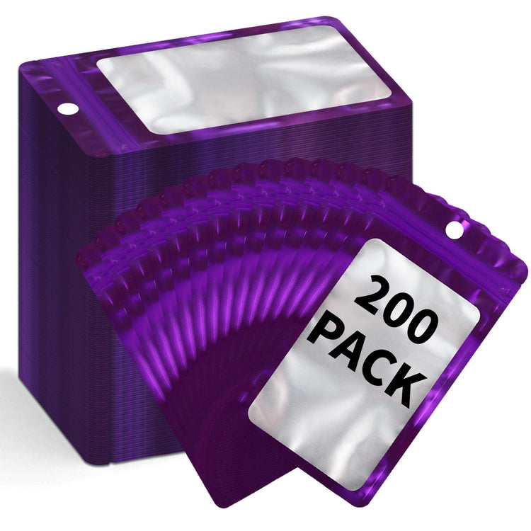 200 Pack Resealable Mylar Holographic Bags Food Storage Smell Proof Bags with Front Window Foil Packaging Pouch for Candy Sample Jewelry Small Business 4.13×5.91 Inch (200 Count)