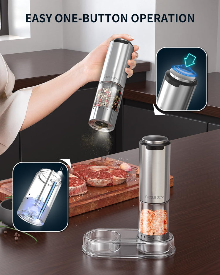 Rechargeable Electric Salt and Pepper Grinder Set with Base