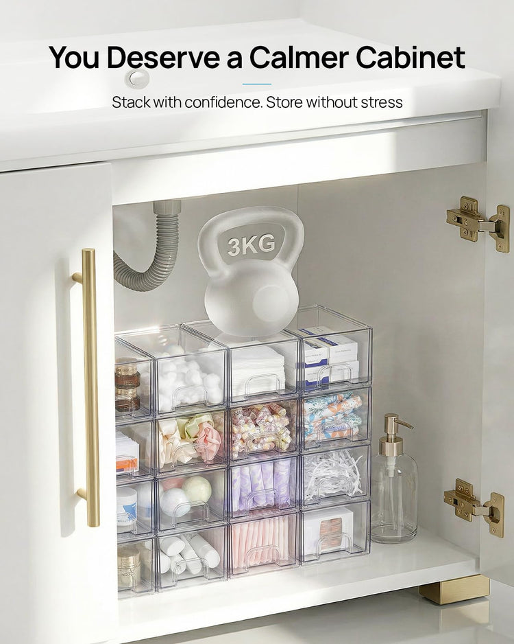 4 Pack Small Clear Stackable Storage Drawers (4 Count)
