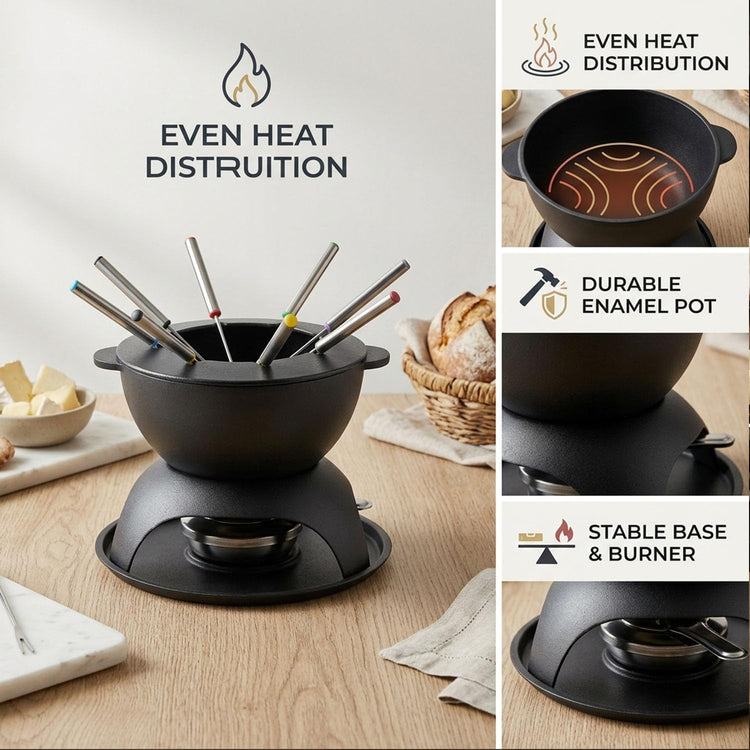 Cast Iron Cheese Fondue Pot Set for 4