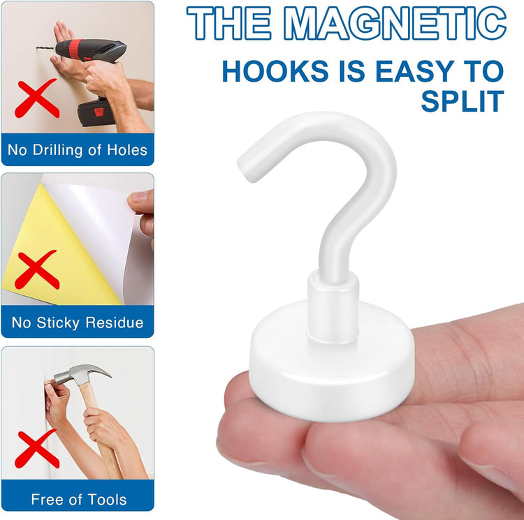 LOVIMAG Magnetic Hooks for Cruise Cabins, Cruise Essentials Must Haves, Cruise Magnets, Magnetic Key Holder, Strong Magnetic Hooks for Hanging, Fridge, Grill -12 Pack, 110lbs, White