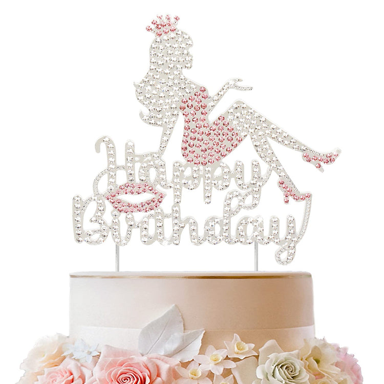 Happy Birthday Crown Queen Lady Rhinestone Cake Topper