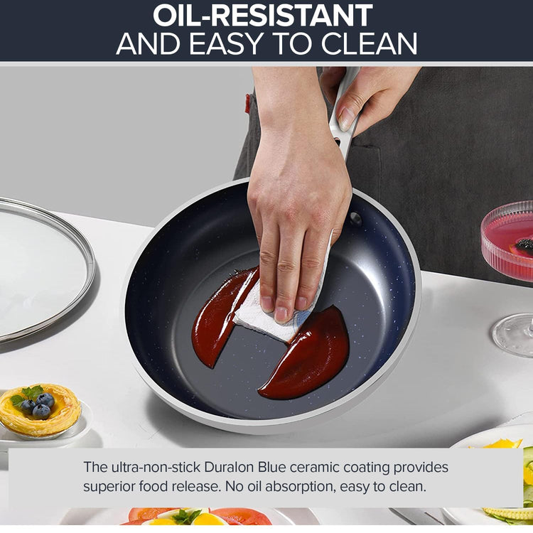 9pc Cookware Set Healthy Duralon Blue Ceramic Nonstick Coated
