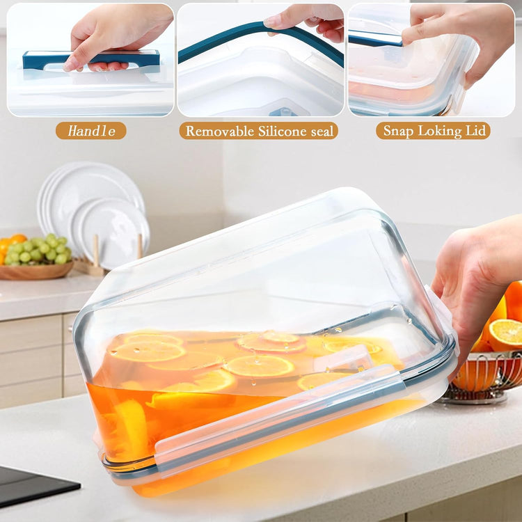 Large Glass Food Storage Container with Airtight Locking Lid ,Glass Food Storage Containers with Knife and Fork, 5600 ML / 189 oz /23 Cup - Storing Rotisserie Chicken, Food, Vegetables, Fruit