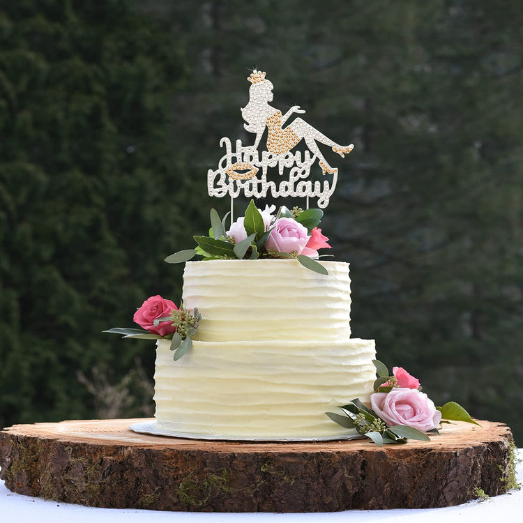 Happy Birthday Crown Queen High Heel Rhinestone Cake Topper