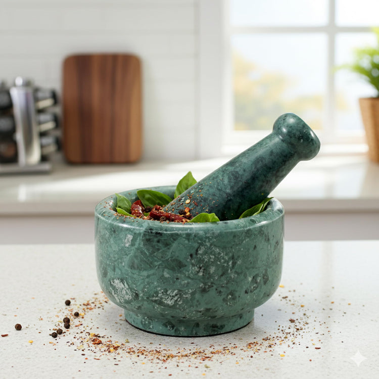 5" Diameter Natural Stone Mortar and Pestle Set as Spice Grinder