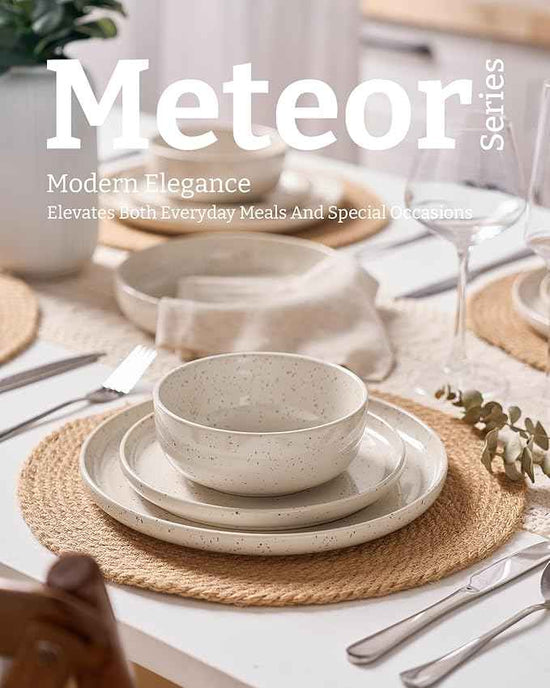 Famiware Meteor Plates and Bowls Sets, 18-Piece Stoneware Dinnerware Sets, Dishes Set for 6, Microwave and Dishwasher Safe Tableware, Creamy White