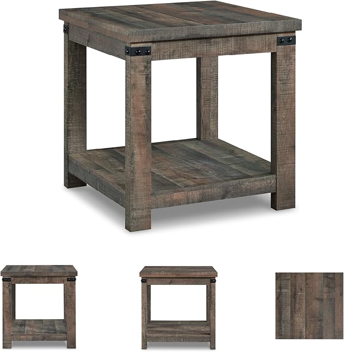 Signature Design by Ashley Hollum Rustic End Table with Shelf, Dark Brown