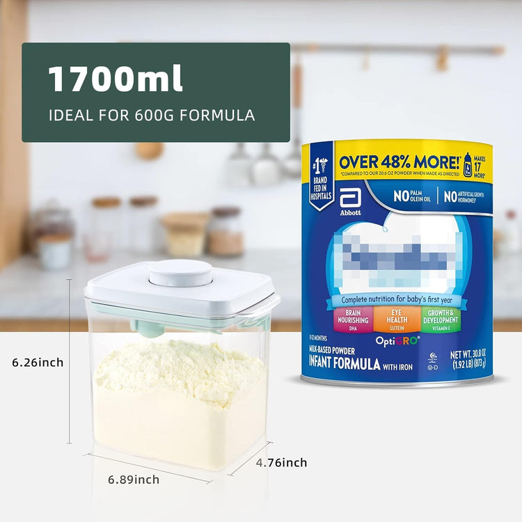 Formula Container - 1700ml Pop Top Milk Powder Container, BPA-Free Airtight Formula Dispenser with Scoop and Scraper, 21OZ, 1.32LB, 600g, Clear