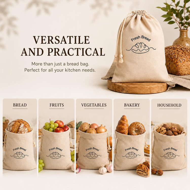3 Pack Linen Bread Bags for Homemade Bread (3 Count)