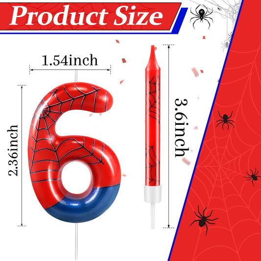 13 Pcs Spider Themed Birthday Candle Set Red Spider Theme Number 6 Candle Cake Topper for Boys Girls Birthday Decoration Spider Party Decoration Supplies (13 Count)