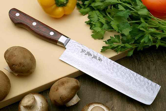 Yoshihiro VG10 16 Layer Hammered Damascus Stainless Steel Nakiri Vegetable Knife 6.5'' (165mm)