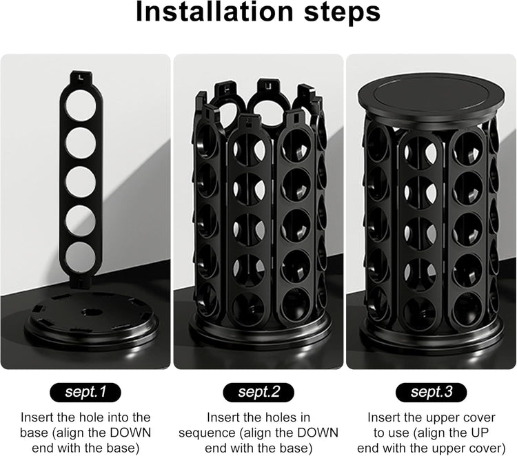 CEHNCEH Coffee Pod Carousel Organizer: Compatible with 40 Keurig K-Cup Pods, Large Compacity Coffee Capsule Holder, NEW Modern Design, Home or Office Kitchen Counter Organizer(Black)