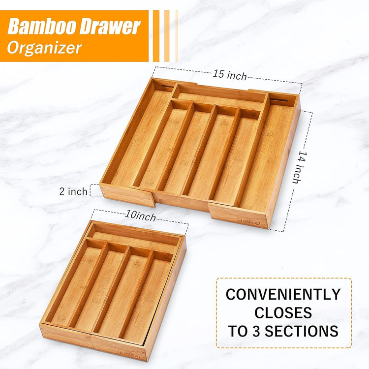Kitchen Silverware Drawer Organizer and Storage Flatware Cutlery Utensil Holder Spice Rack Containers Bathroom Counter Cabinet Office Desk Makeup Drawer Tray Kitchen and Dining Tools Decor Accessories (2.01 Count)