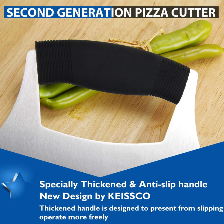Pizza Cutter Stainless Steel Ulu knife Razor Sharp Rocker Slicer Cutter Mincing Mezzaluna Knife Salad Vegetable Chopper with Upgraded Ergonomic Anti