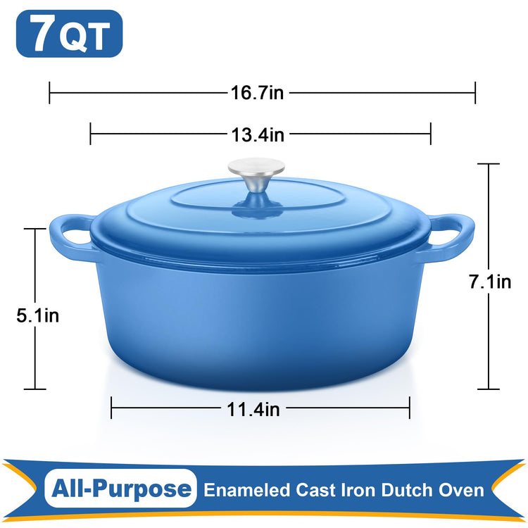 7QT Oval Dutch Oven Pot with Lid