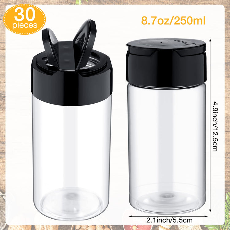 8.7 oz 30 Pack Plastic Spice Jars with Shaker Lids Clear Seasoning Containers Spice Bottles for Kitchen Storing Herbs Seasoning Powders