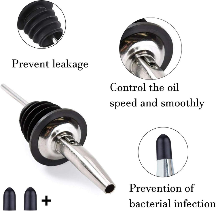 LanMa Olive Oil Spouts for Bottles, Stainless Steel Bottle Spout for Pours Liquor Vinegar Syrup or Oils with Stainless Steel Funnels (6 Pcs)