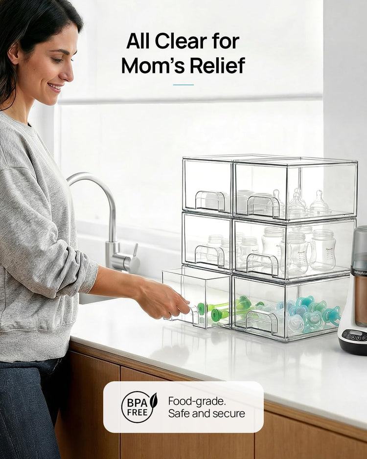 6 Pack Small Clear Stackable Storage Drawers for Desk (6 Count)