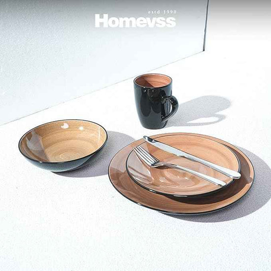 Stoneware Sonoma 16pc Dinnerware Set, Black + Speckled Spin Wash Mocha