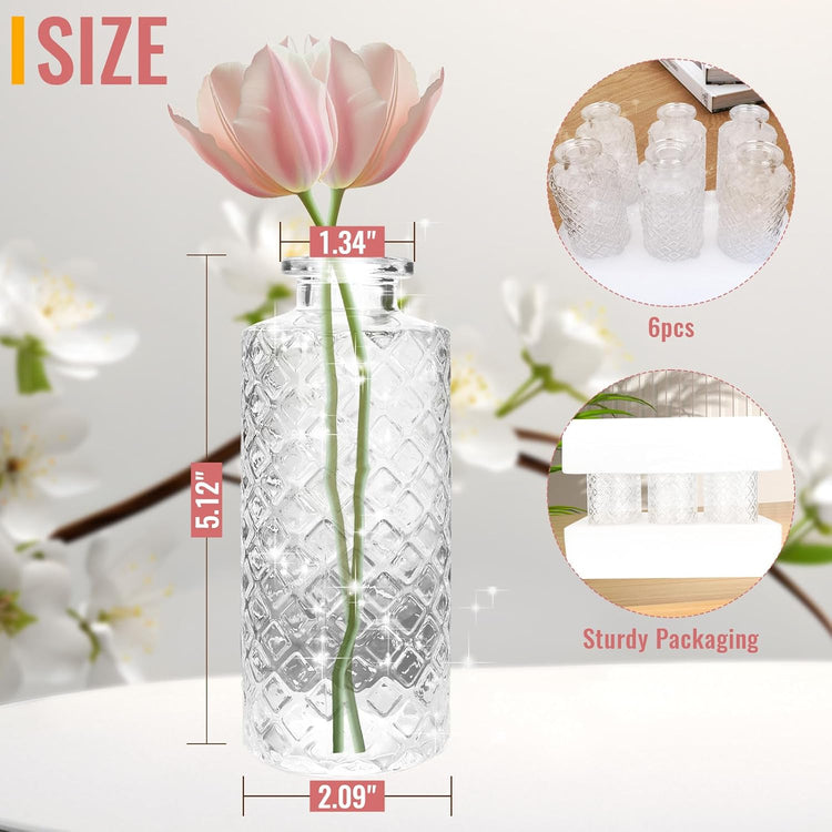 Glass Flower Vase, Aromatherapy Bottle, Small Vase, 6 Sets, Simple, Centerpieces for Table, White Transparent, for Home Decoration, Anniversary, Wedding