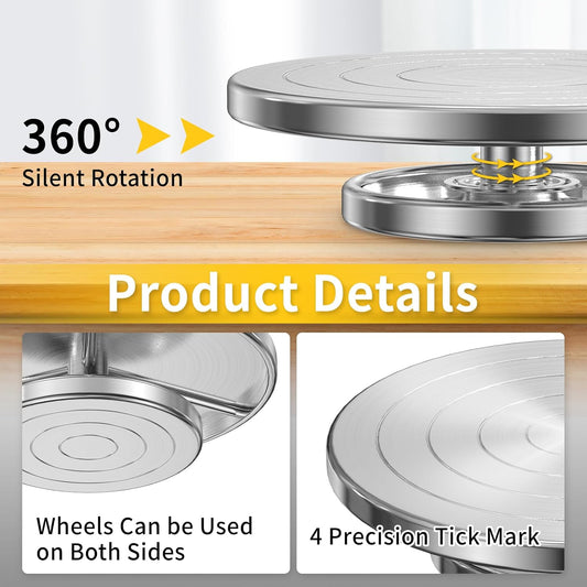 Yncotte 7 Inch Banding Wheel, Double-Sided Pottery Wheel Turnable Aluminium Alloy Metal Sculpting Wheel Rotate with Ball Bearings for Ceramics Clay Model Making Cake Decor Paint Spraying