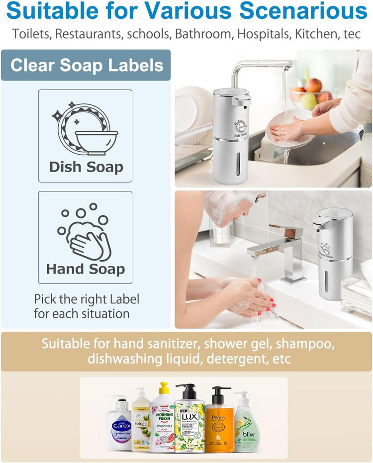 Automatic Liquid Soap Dispenser,4-Level Adjustable, Wall Mount,USB Rechargeable,12.8oz/ 380ml,Touchless Hand & Dish Soap Dispenser for Bathroom, Kitchen,Hotel, Restaurant