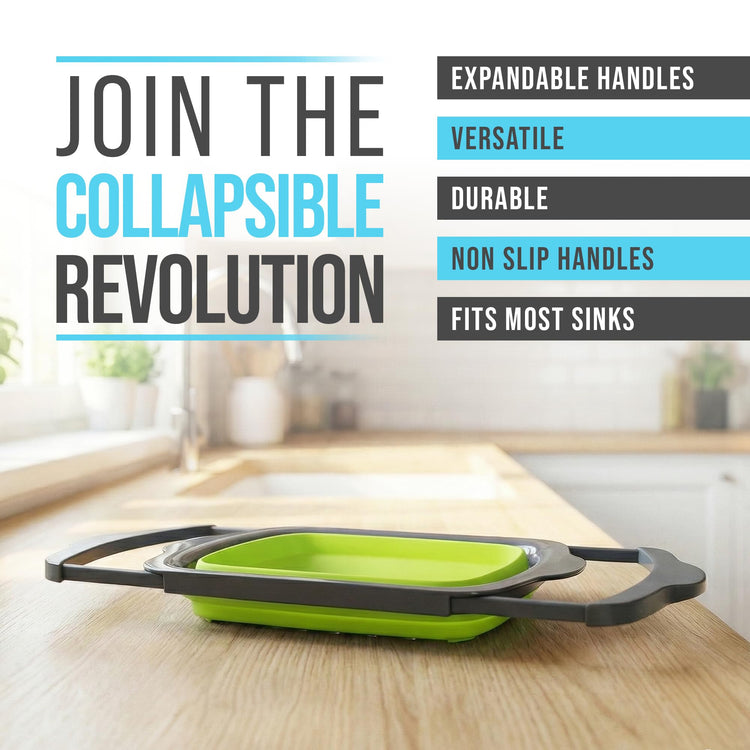 Green XL Collapsible Silicone Over Sink Colander