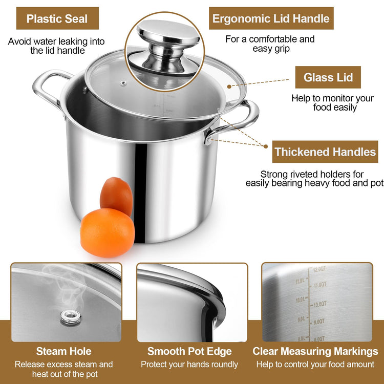 12 Quart Tri Ply Stainless Steel Stock Pot