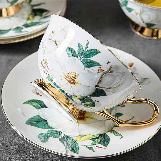 Chinese Bone China Coffee Tea Set, Retro Floral Tea Gift Set, Suitable for Christmas, Father'S Day, Birthday, Halloween Party Gifts (Camellia Tea Set)