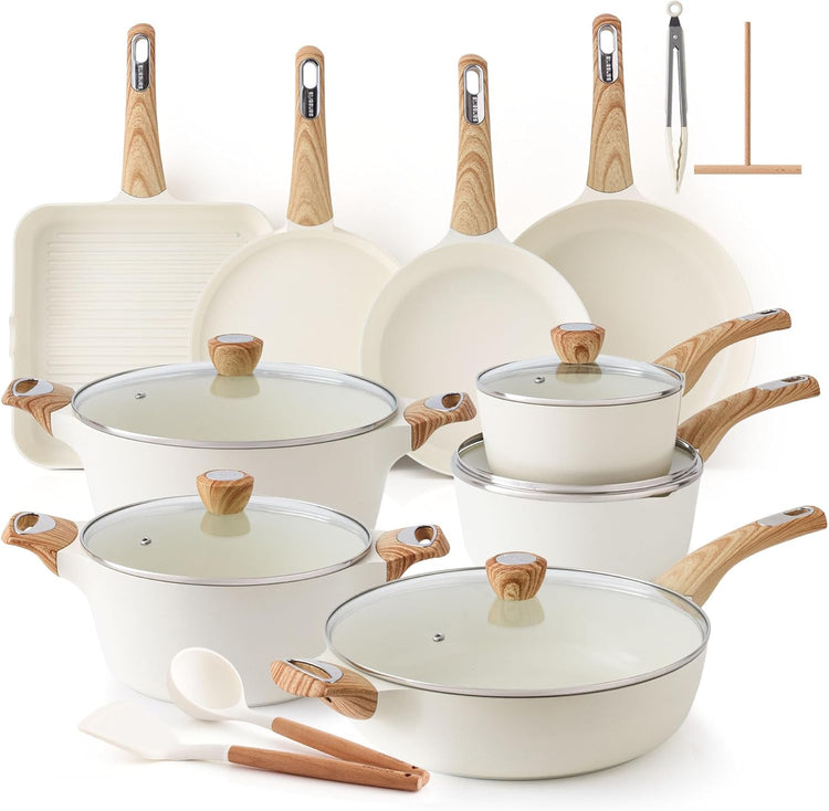 SENSARTE Ceramic Cookware Sets, Pots and Pans Set Non stick, Non toxic Healthy Induction Cookware, 26 Pcs Nonstick Kitchen Cooking Set, w/Frying Pans Set, Saucepans Set