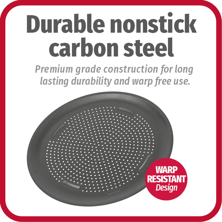 AirPerfect 14 Inch Insulated Nonstick Carbon Steel Pizza Pan with Cutting Guides
