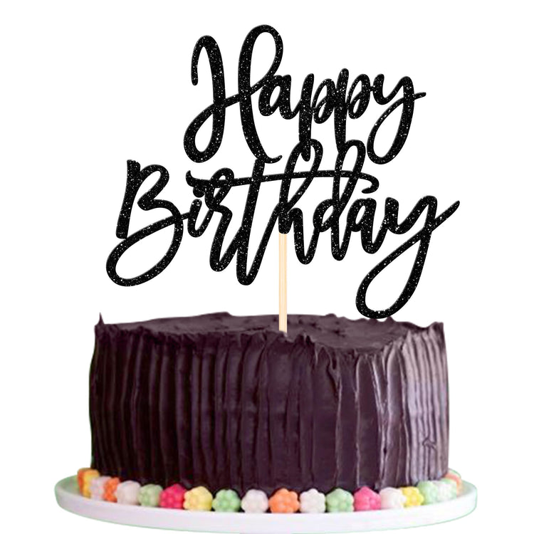 1 PCS Happy Birthday Cake Topper Glitter Happy Birthday Cake Pick for Celebrating Happy Birthday Anniversary Theme Party Cake Decorations Supplies Black