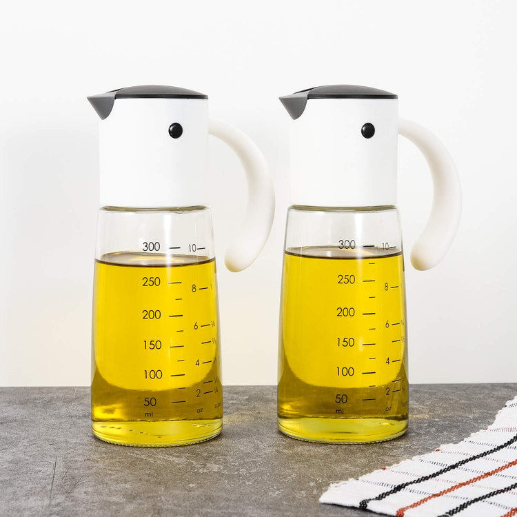 Glass Olive Oil Dispenser Bottle Set 10 oz 2 Pack White (2 Count)
