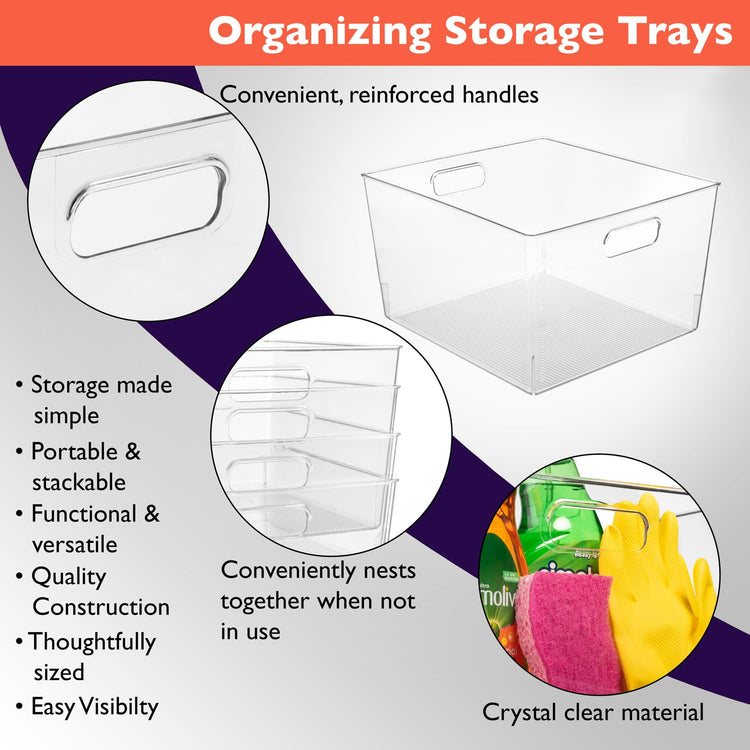 Clear Plastic Storage Bins for Kitchen (6 Count)
