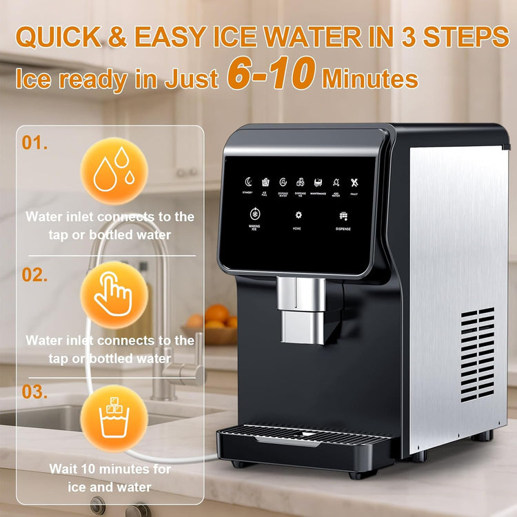 Undercounter Nugget Ice Maker with Water Dispenser – 50 lbs/Day, 5 lbs Bin, Soft Chewable Ice Machine, Self-Cleaning Stainless Steel Ice Maker for Home, Kitchen, Bar, Office