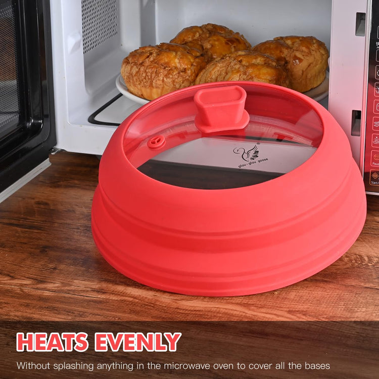 Microwave Splatter Cover Glass with Collapsible Silicone for Food Cover Plate Cover 10.8 inch with Anti