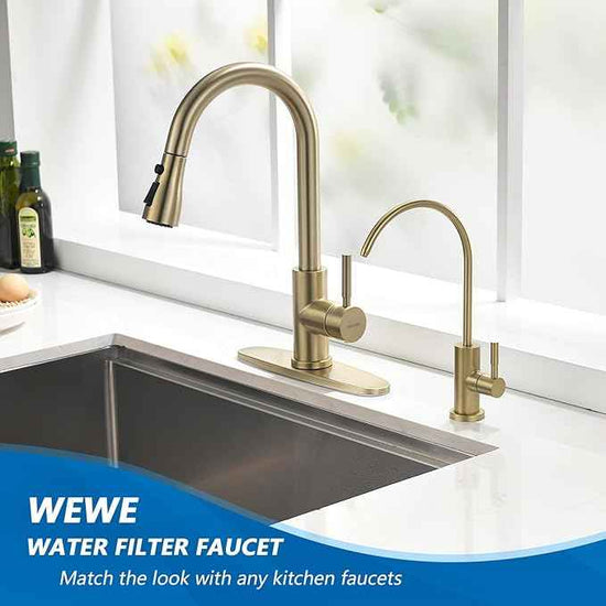 WEWE Drinking Water Faucet for Kitchen Sink, Gold Kitchen Water Filter Faucet Stainless Steel for Reverse Osmosis or Water Filtration System Beverage Non-Air Gap RO Faucet Gold Finish