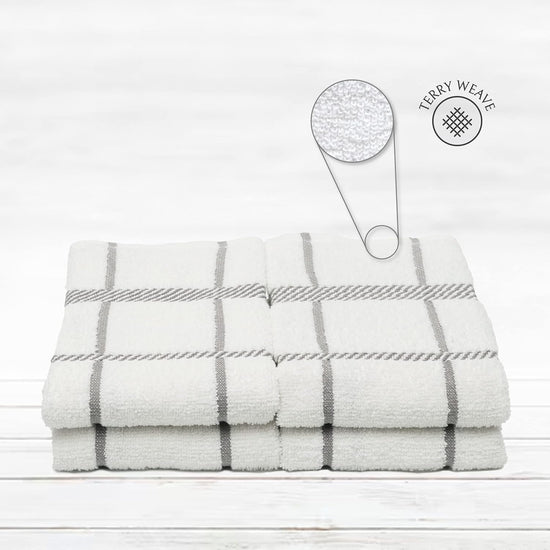 100% Cotton Terry Dish Towels, 4 Pack Checks, 16 x26 Inches, Super Soft and Absorbent Kitchen Towels, Perfect for Kitchen Cleaning and Dish Washing | Light Gray - Nestoria