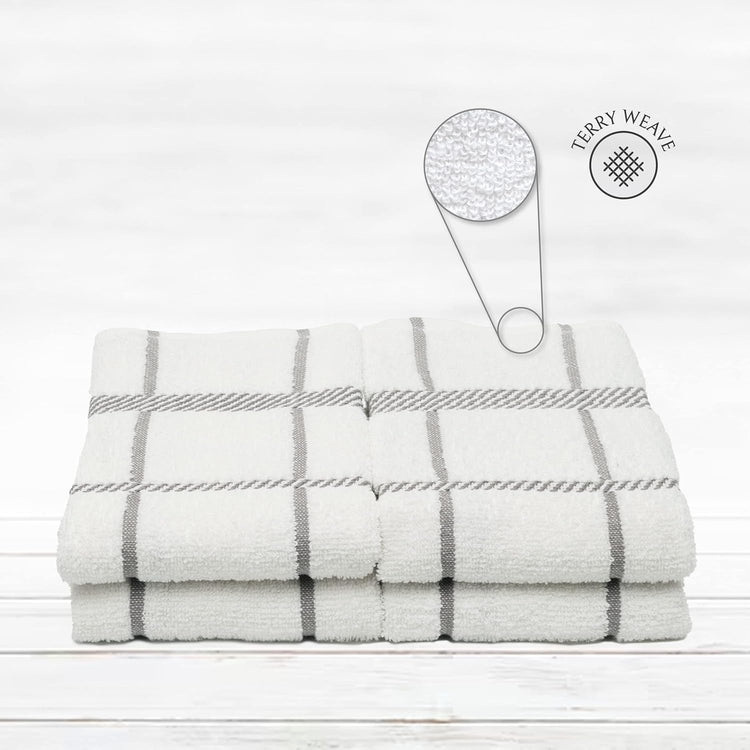 100% Cotton Terry Dish Towels, 4 Pack Checks, 16 x26 Inches, Super Soft and Absorbent Kitchen Towels, Perfect for Kitchen Cleaning and Dish Washing | Light Gray - Nestoria