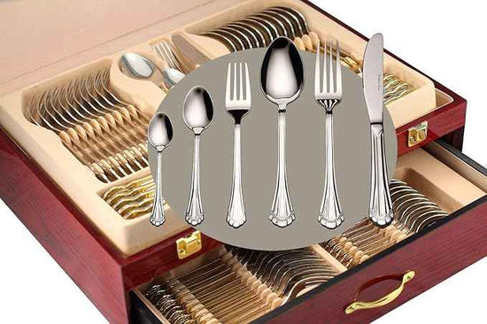 Venezia Collection Flatware Serving Set for 12, 75-Pc Luxury Dining Silverware Cutlery Service - 18/10 Premium Surgical Stainless Steel Hostess Set in a Wooden Storage Case Chest