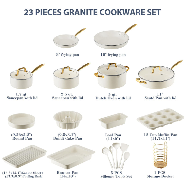 Pots and Pans Set Nonstick Granite Cookware Bakeware Set